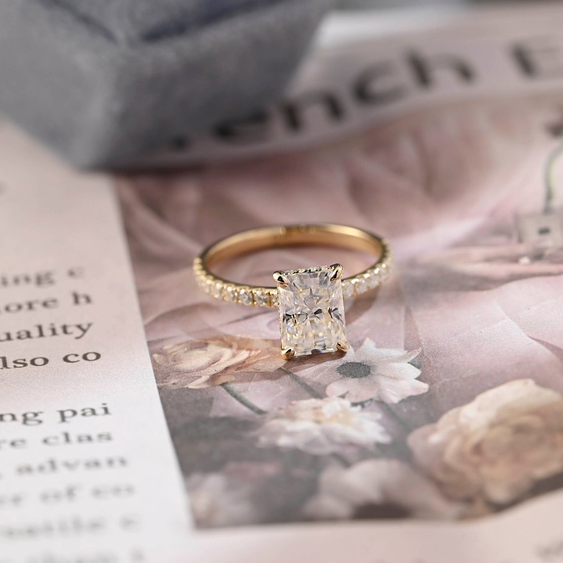 Stunning 3.0 CT Radiant Moissanite Engagement Ring with Pave & Hidden Halo Design 1