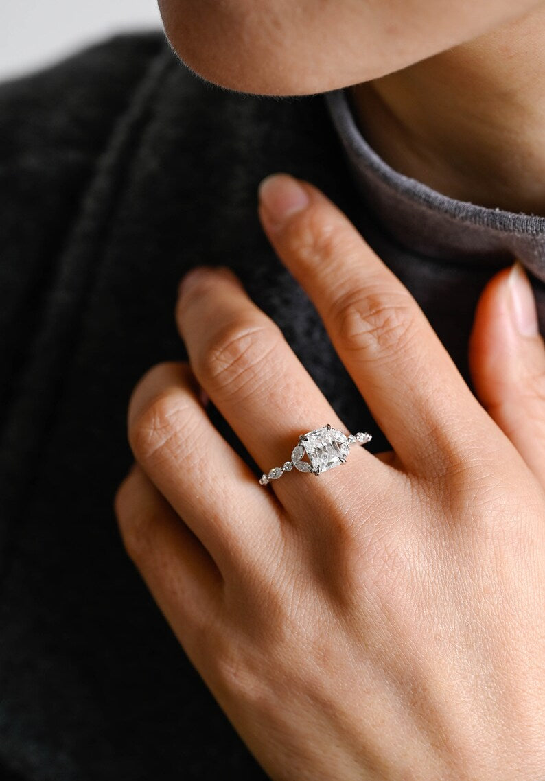 Stunning 1.0 - 2.0 CT Radiant Moissanite Engagement Ring with Double Shank & Pave Design 6
