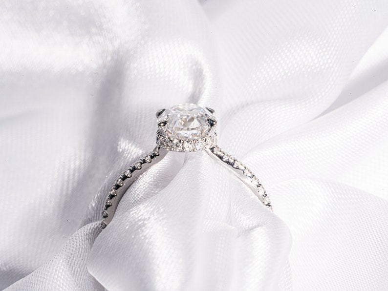 Classic 2.0 CT Oval Cut Moissanite Engagement Ring with Hidden Halo & Pave Design 7
