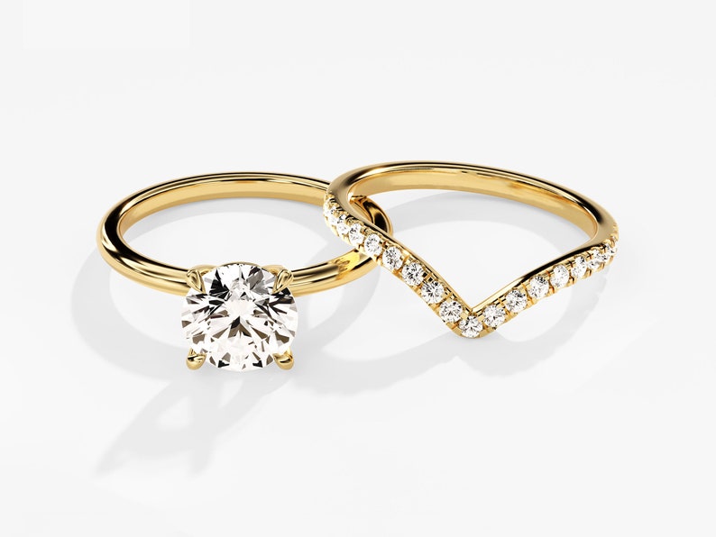 1.50 CT Round Cut Moissanite Solitaire Bridal Ring Set with Round Curved Wedding Bands 1
