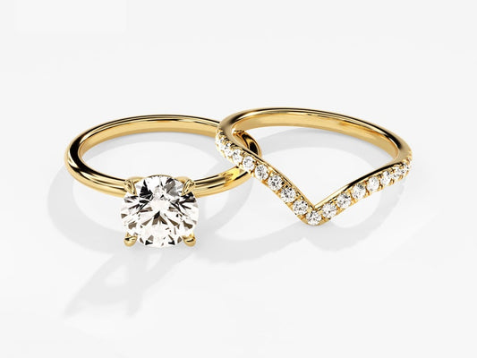 1.50 CT Round Cut Moissanite Solitaire Bridal Ring Set with Round Curved Wedding Bands 1