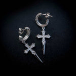 3 CT Round Moissanite Cross Hoop Silver Earrings for Him 2