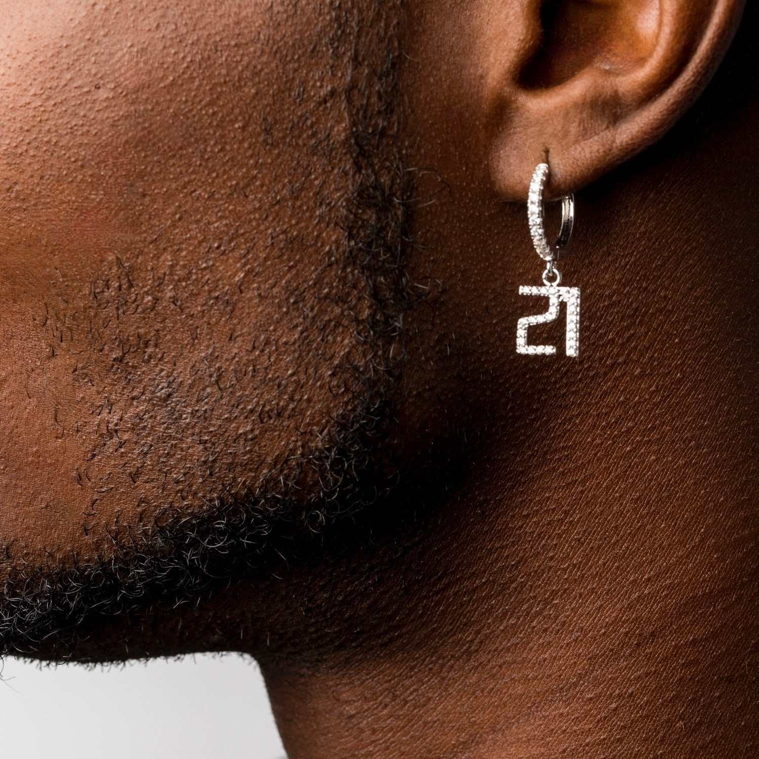 5 CT Round Moissanite Custom Number Silver Earrings for Him 3