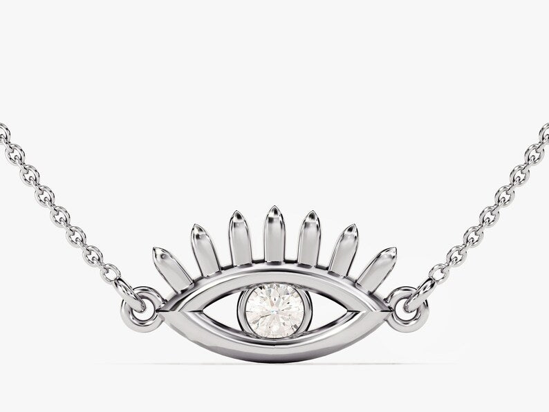 0.05 CT Round Moissanite Diamond Evil Eye Pendant Necklace in Solid Gold 2