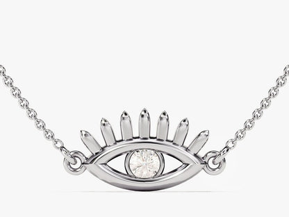 0.05 CT Round Moissanite Diamond Evil Eye Pendant Necklace in Solid Gold 2