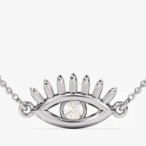 0.05 CT Round Moissanite Diamond Evil Eye Pendant Necklace in Solid Gold