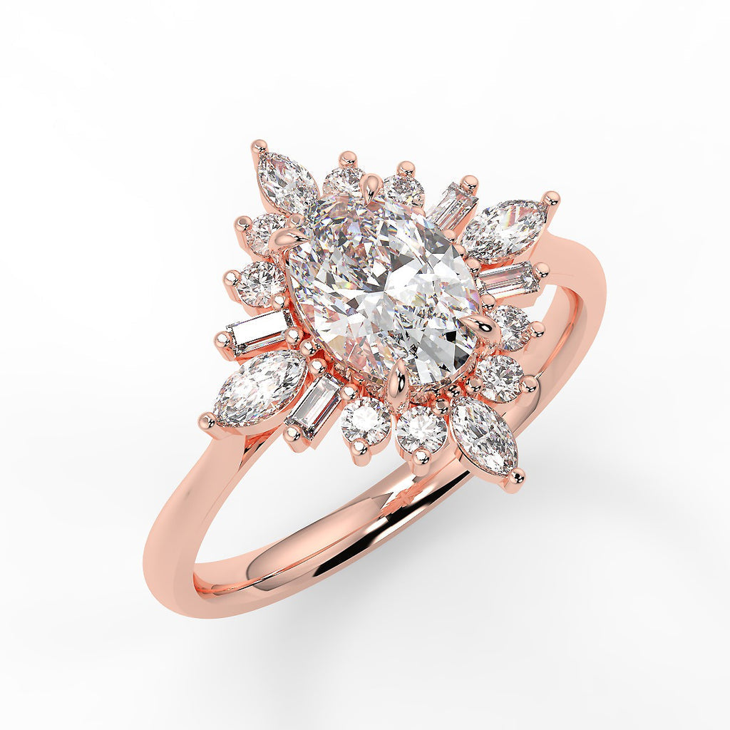 Stunning 0.85 CT Oval Moissanite Engagement Ring With Cluster Design 8
