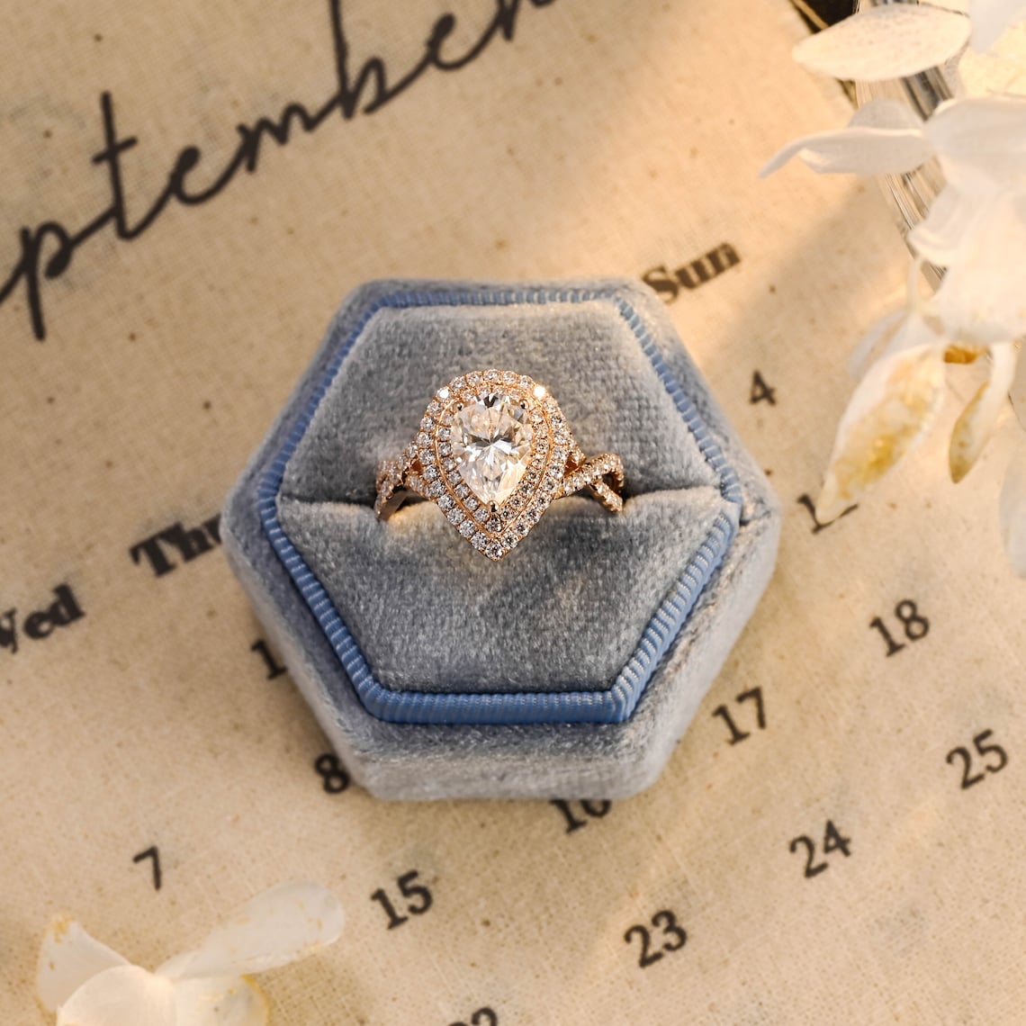 Stunning 2.0 CT Pear Moissanite Engagement Ring with Double Halo & Pave Design 10
