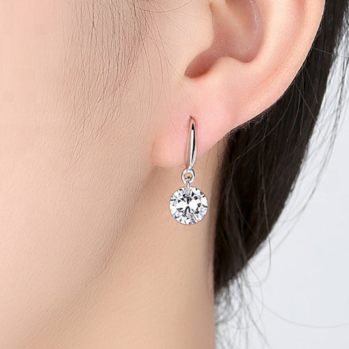 Round Cut Cubic Zirconia in 925 Sterling Silver Earrings 2