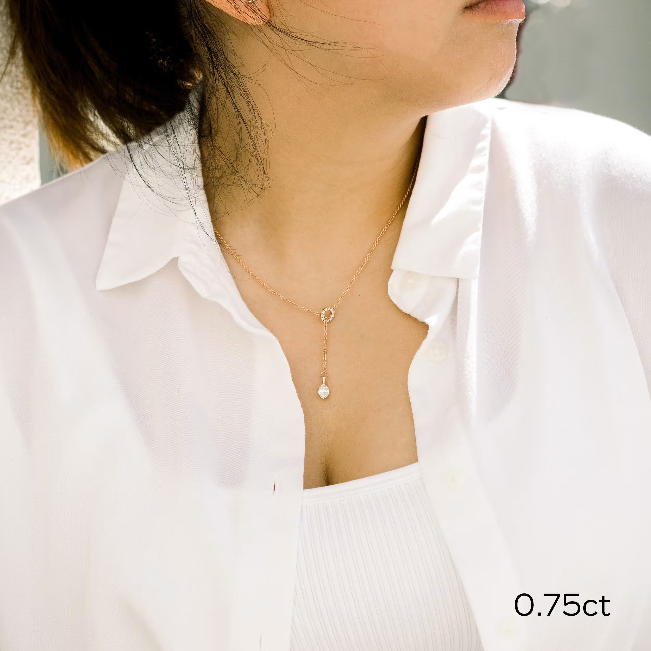 0.20 CT Round Moissanite Diamond Lariat Necklace in Solid Gold 3