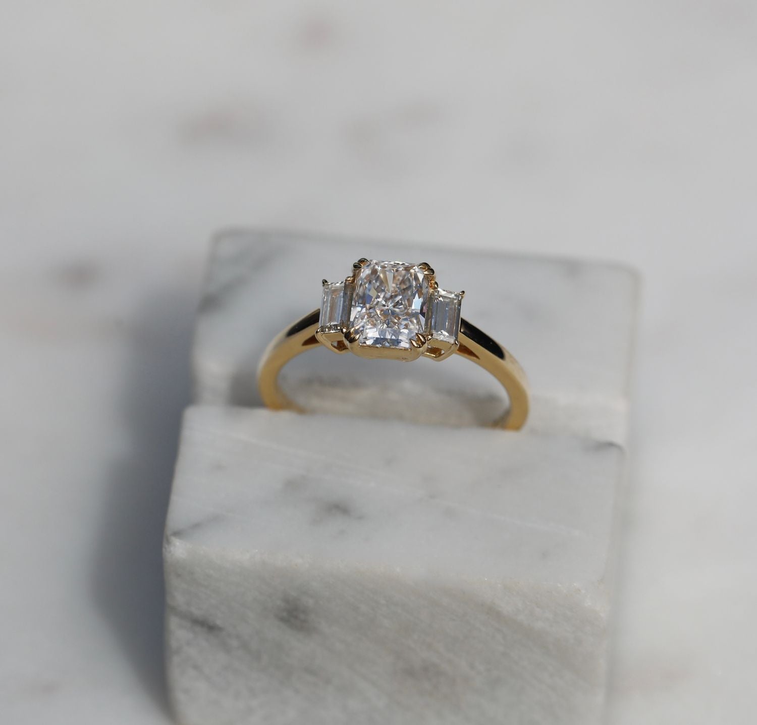 1.18 CT Radiant Three Stones Lab Grown Diamond Engagement Ring