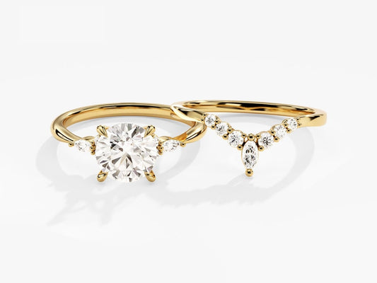 1.50 CT Round Cut Moissanite Cluster Bridal Ring Set with Round & Marquise Curved Wedding Bands 1
