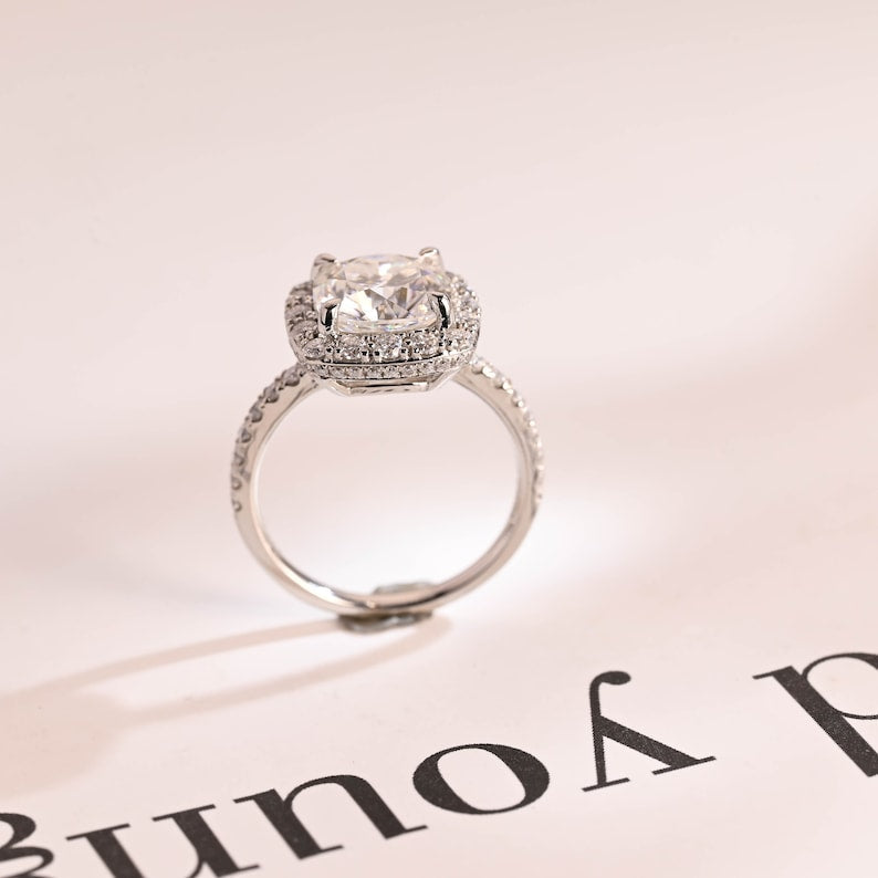 Stunning 1.0 - 2.0 CT Cushion Moissanite Engagement Ring With Pave & Halo Design 8