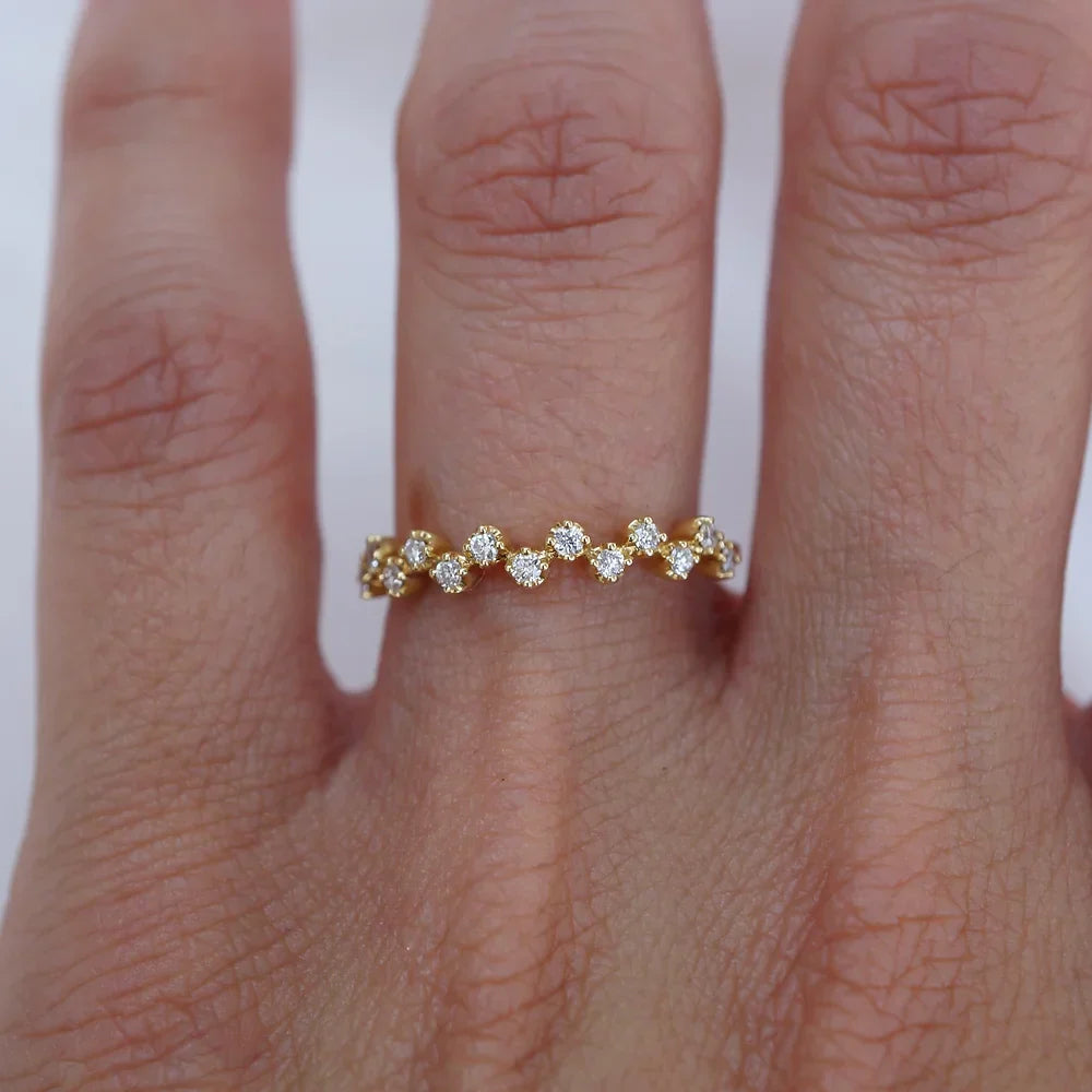 Stunning 0.20 CT Round Cut Moissanite Stones Cluster Wedding Bands 8