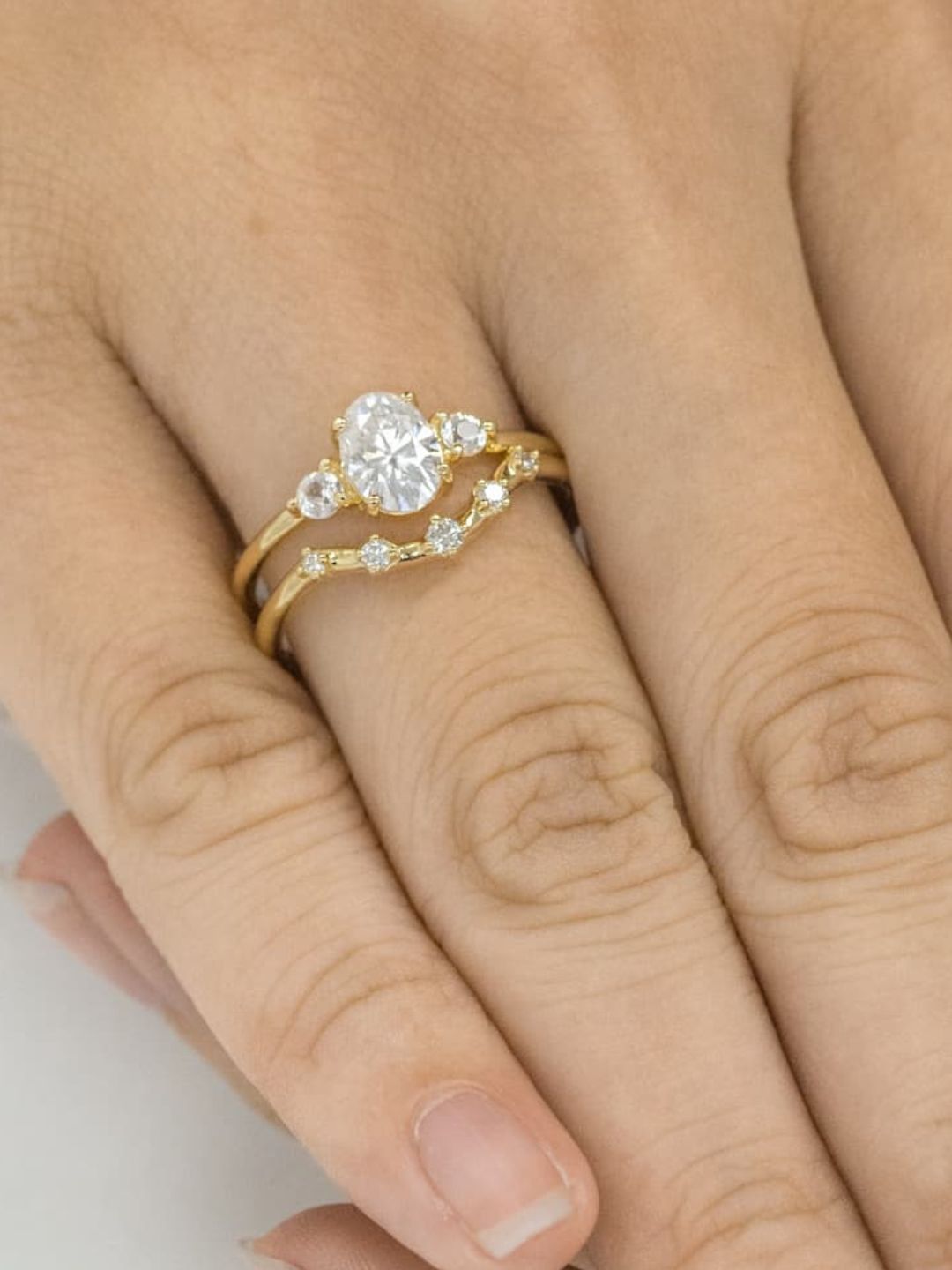 Stunning 1 CT Oval Moissanite Engagement Ring With Three Stone Design 7