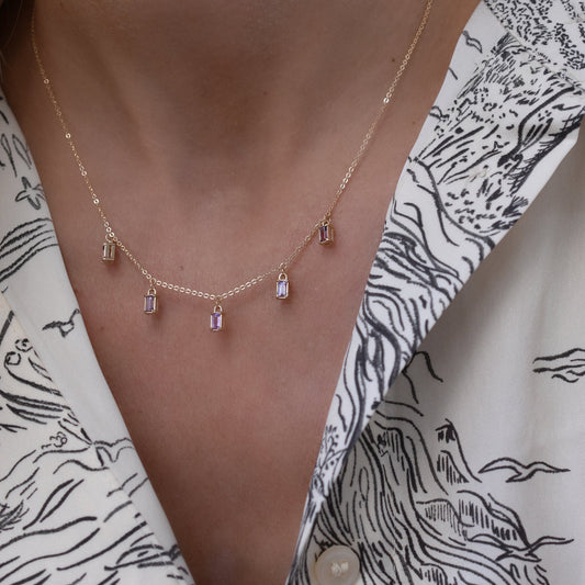 0.70 TCW Baguette Amethyst Lab Made Diamond- February Birthstone Dainty Necklace 2