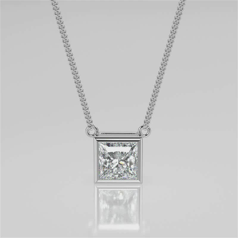 1.0 CT Princess Moissanite Diamond Solitaire Pendant Necklace in Solid Gold 4