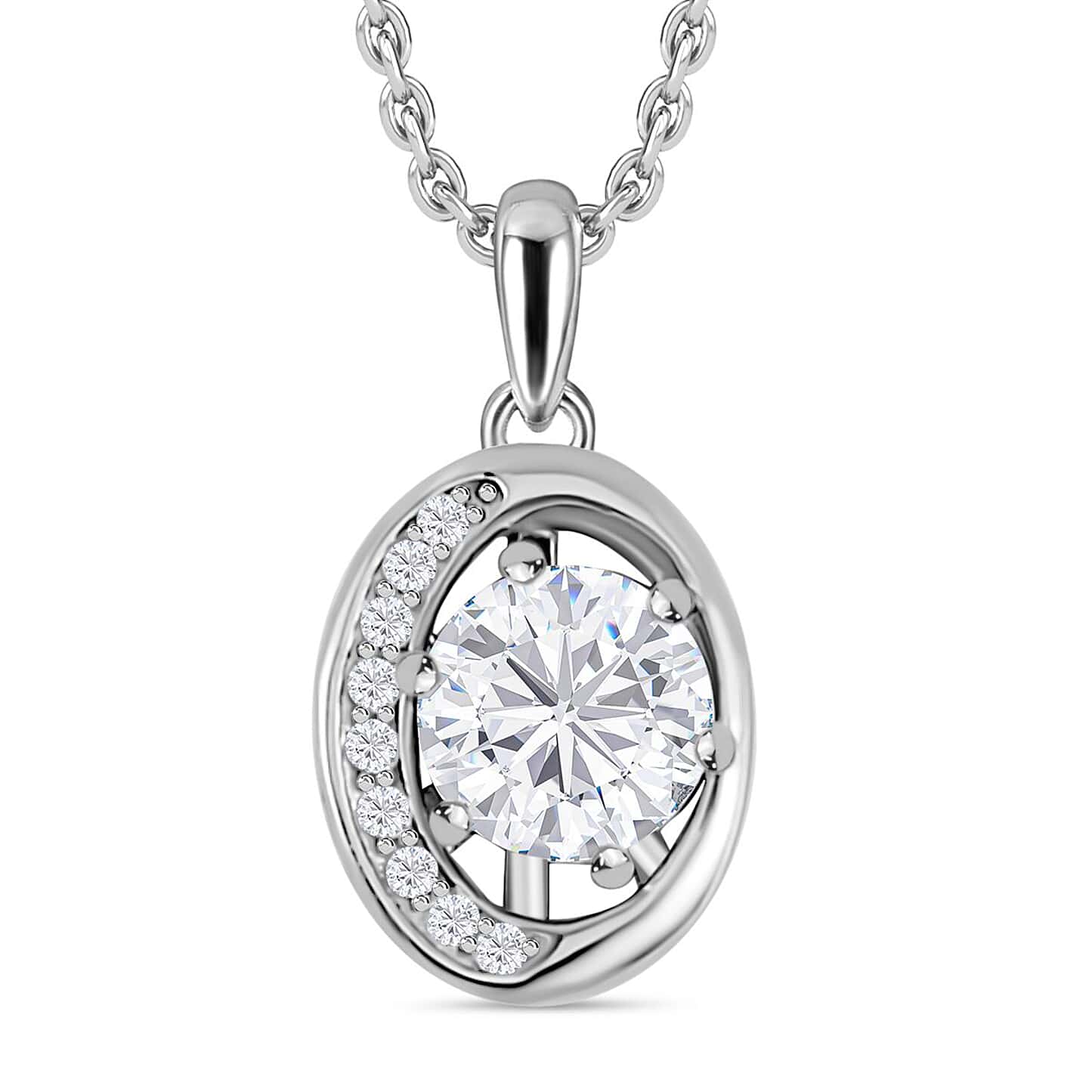 Round Cut Cubic Zirconia in 925 Sterling Silver Necklace 1