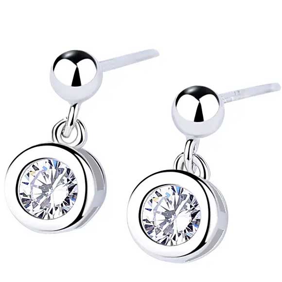 Round Cut Cubic Zirconia in 925 Sterling Silver Earrings 1