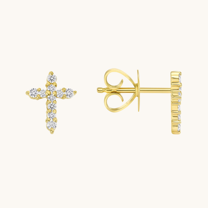 0.50 TCW Round Cut Moissanite Cross Stud Earrings in Gold 1