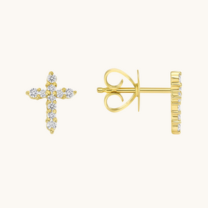 0.50 TCW Round Cut Moissanite Cross Stud Earrings in Gold