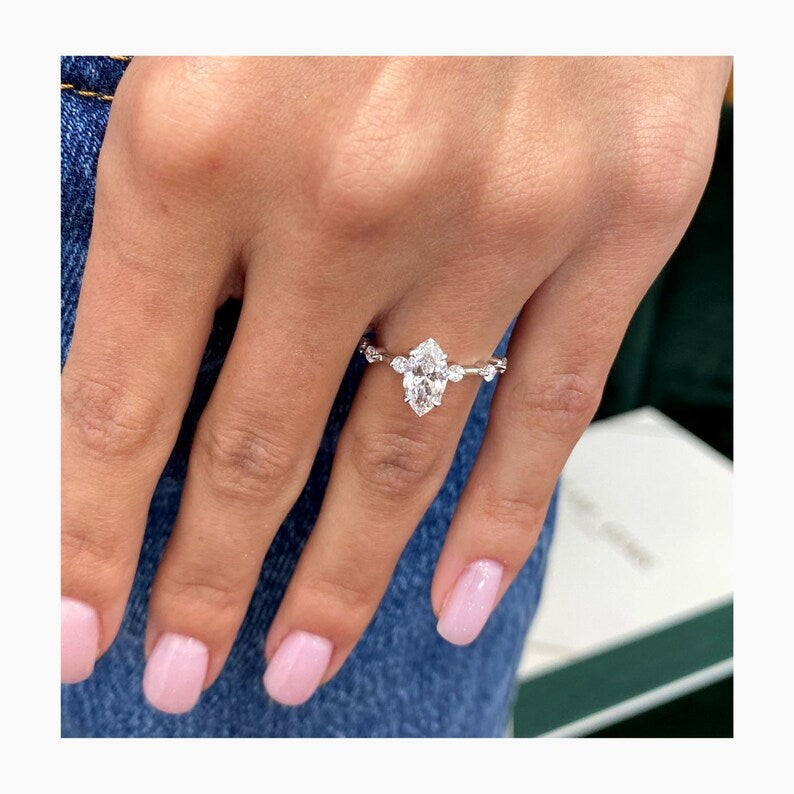 Stunning 1.0 CT Marquise Moissanite Engagement Ring with Dainty Pave Design 6