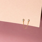 0.20 TCW Round Cut Moissanite Chained Topaz Double Earrings in Gold 2