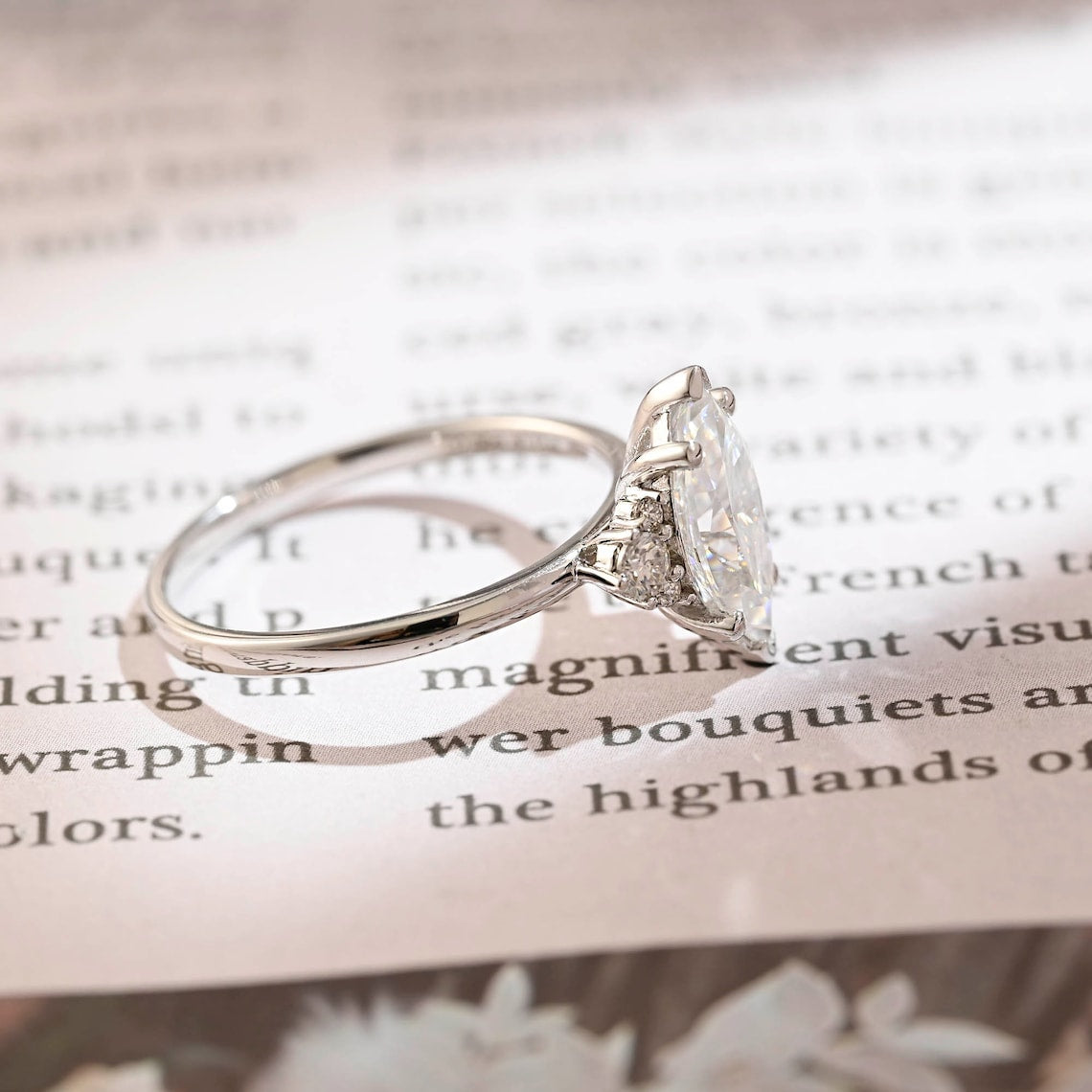 Stunning 3.0 CT Marquise Moissanite Engagement Ring with Cluster Design 10