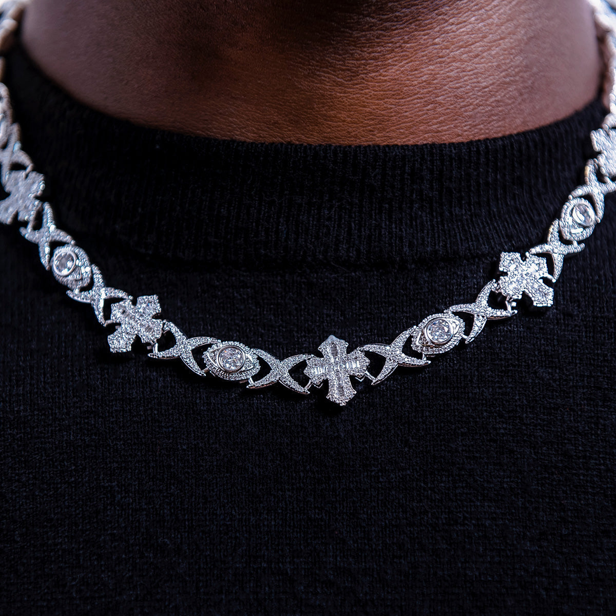 45 CT Baguette & Round Moissanite Diamond Cross Evil Eye Silver Necklace For Him 2