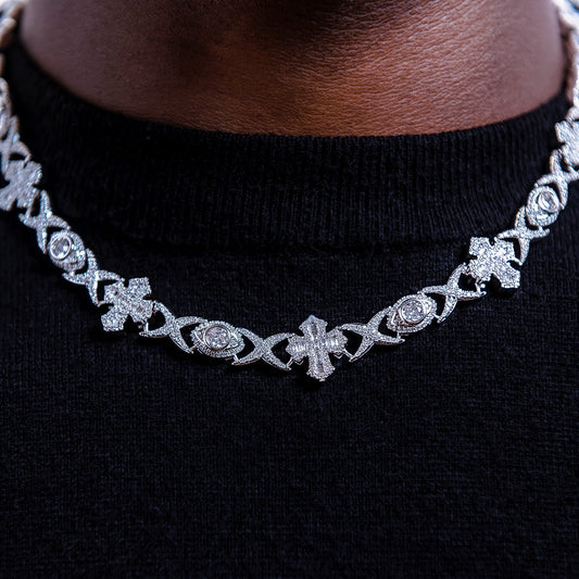 45 CT Baguette & Round Moissanite Diamond Cross Evil Eye Silver Necklace For Him 2