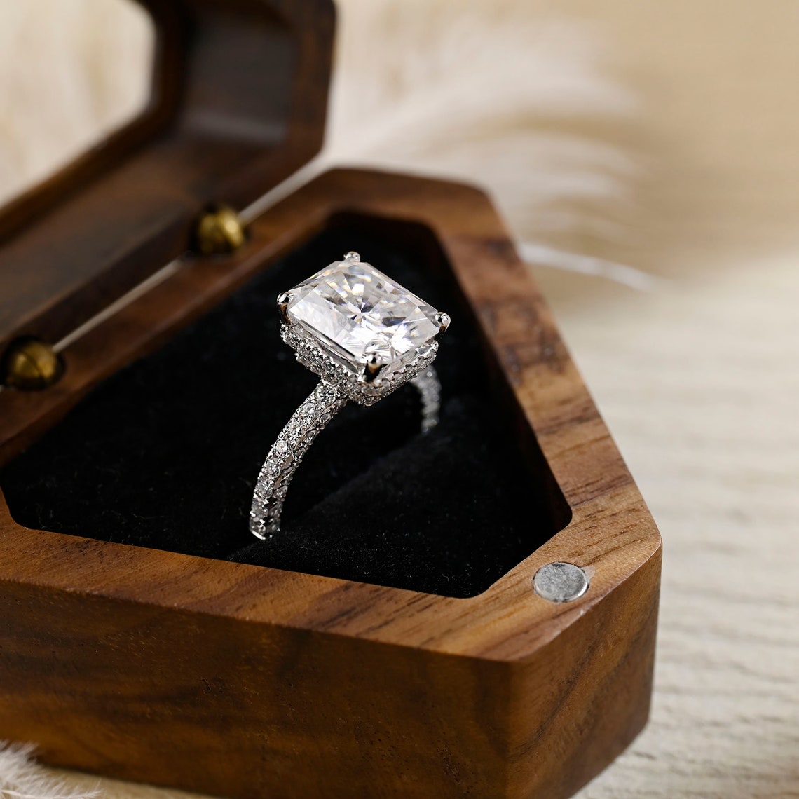 Stunning 3.0 CT Radiant Moissanite Engagement Ring with Pave & Hidden Halo Design 2