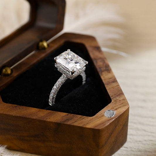 Stunning 3.0 CT Radiant Moissanite Engagement Ring with Pave & Hidden Halo Design 2