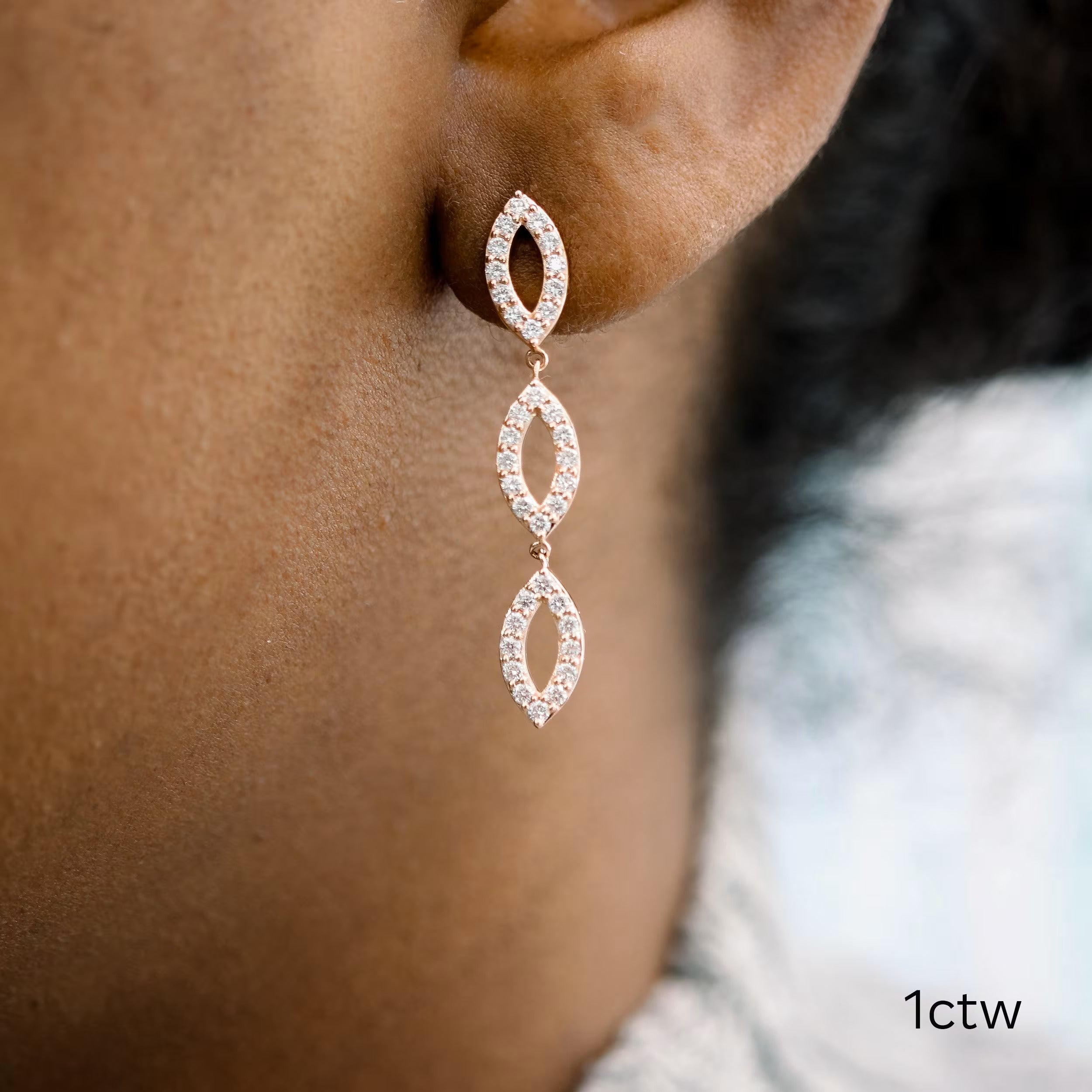 1.0 TCW Round Cut Moissanite Three Drop Earrings in Gold 5