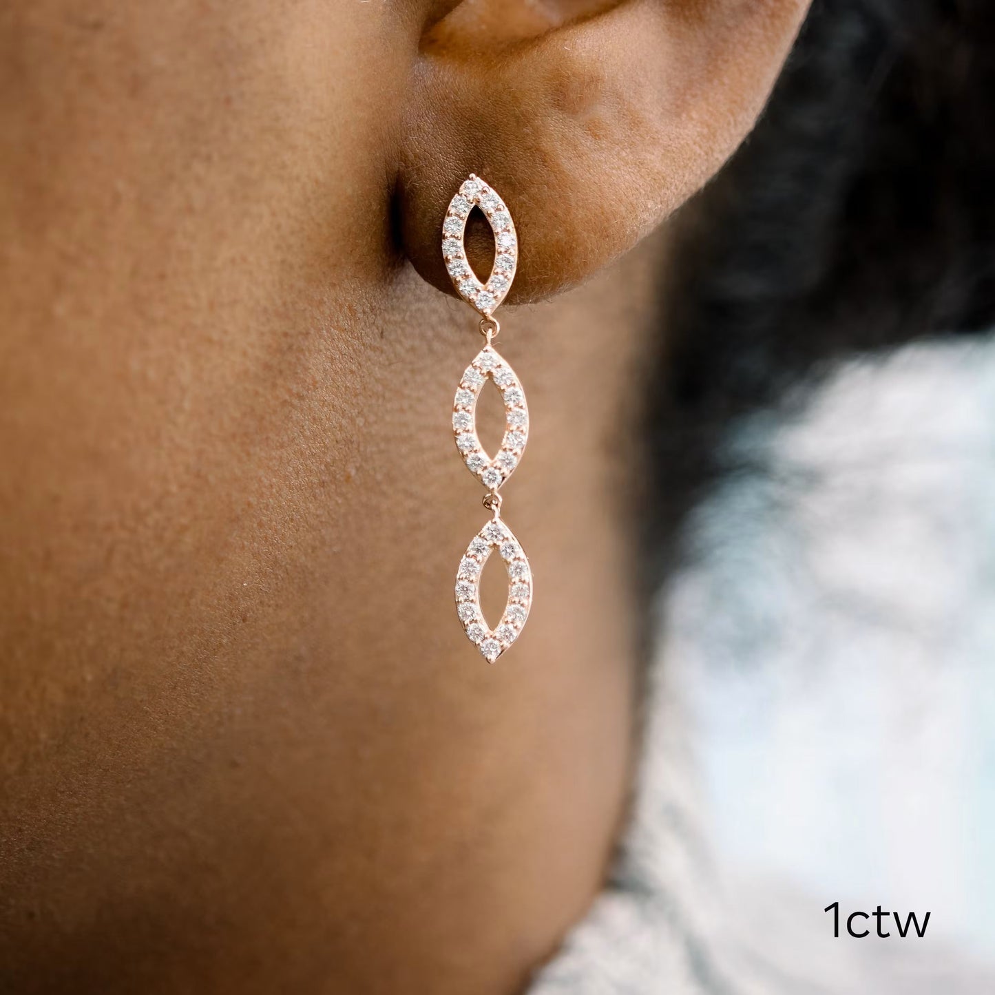 1.0 TCW Round Cut Moissanite Three Drop Earrings in Gold 5