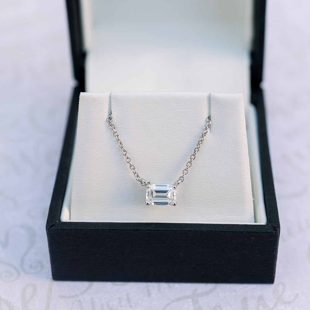 0.70 CT East-West Emerald Cut Moissanite Necklace With Solitaire Style