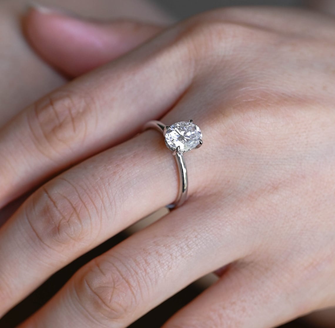 Stunning 3.0 CT Oval Moissanite Engagement Ring with Hidden Halo Design 10