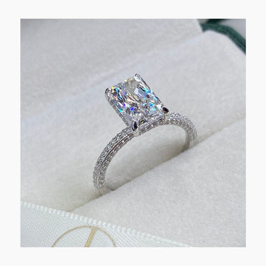 Stunning 2.5 CT Radiant Moissanite Engagement Ring with Pave and Hidden Halo Designs 2