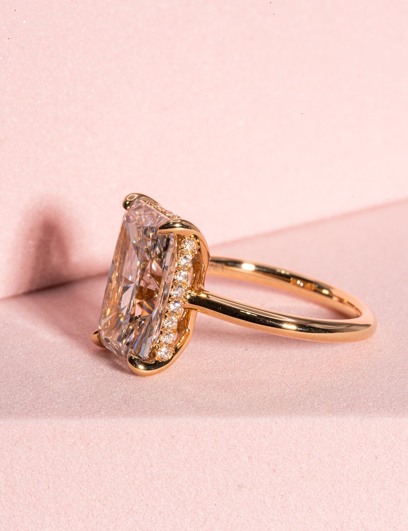 Classic 4.01 CT Radiant Moissanite Engagement Ring with Hidden Halo Design 5