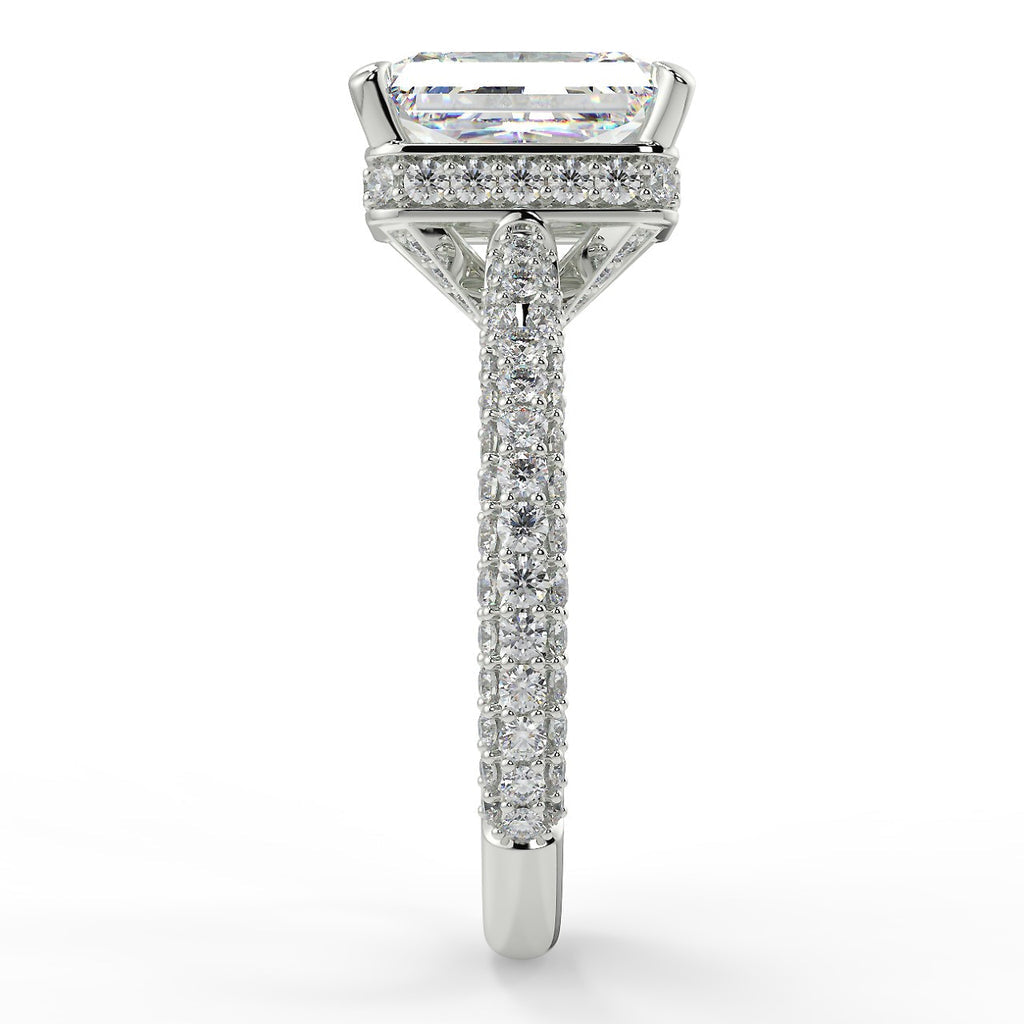 Stunning 2.45 CT Radiant Moissanite Engagement Ring with Hidden Halo & Three Side Pave Design 7
