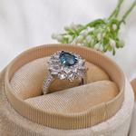 1.0 CT Pear Cut Flower Style London Blue Topaz Ring 9