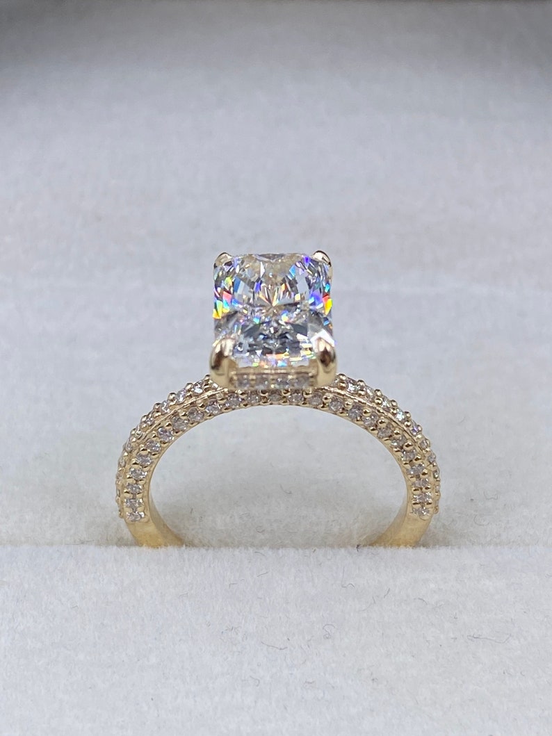 Stunning 2.50 CT Radiant Moissanite Engagement Ring with Hidden Halo & Triple Pave Design 6