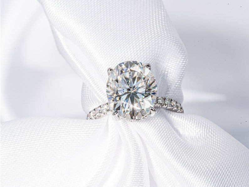 Stunning 4.0 CT Oval Cut Moissanite Engagement Ring with Hidden Halo & Pave Design 5