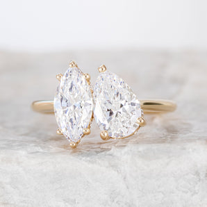 Stunning 3.0 TCW Pear & Marquise Moissanite Engagement Ring