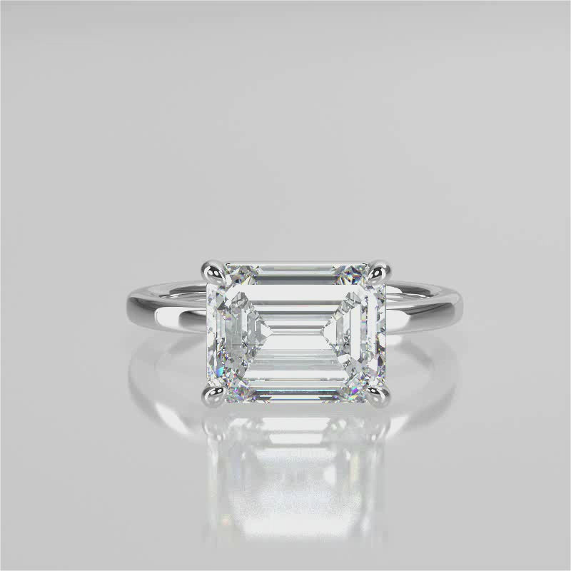 Stunning 2.45 CT East West Emerald Moissanite Engagement Ring with Solitaire Design 4