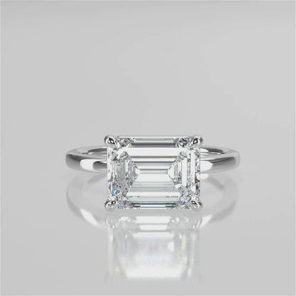 Stunning 2.45 CT East West Emerald Moissanite Engagement Ring with Solitaire Design 4