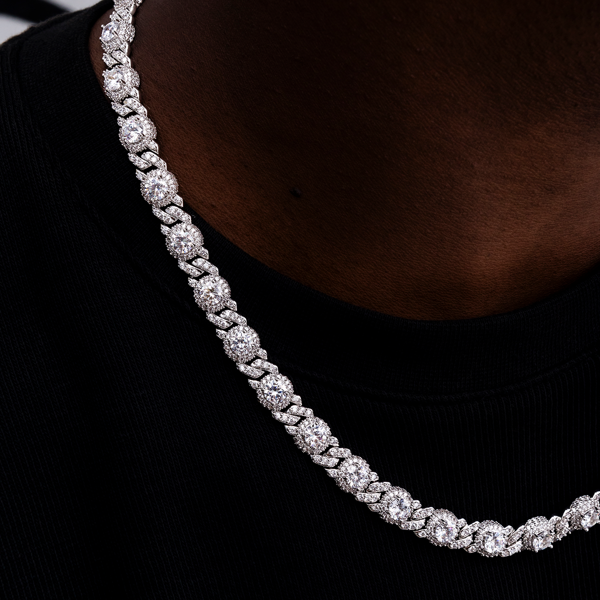 30 CT Round Moissanite Diamond Iced Cuban Silver Necklace For Him 3
