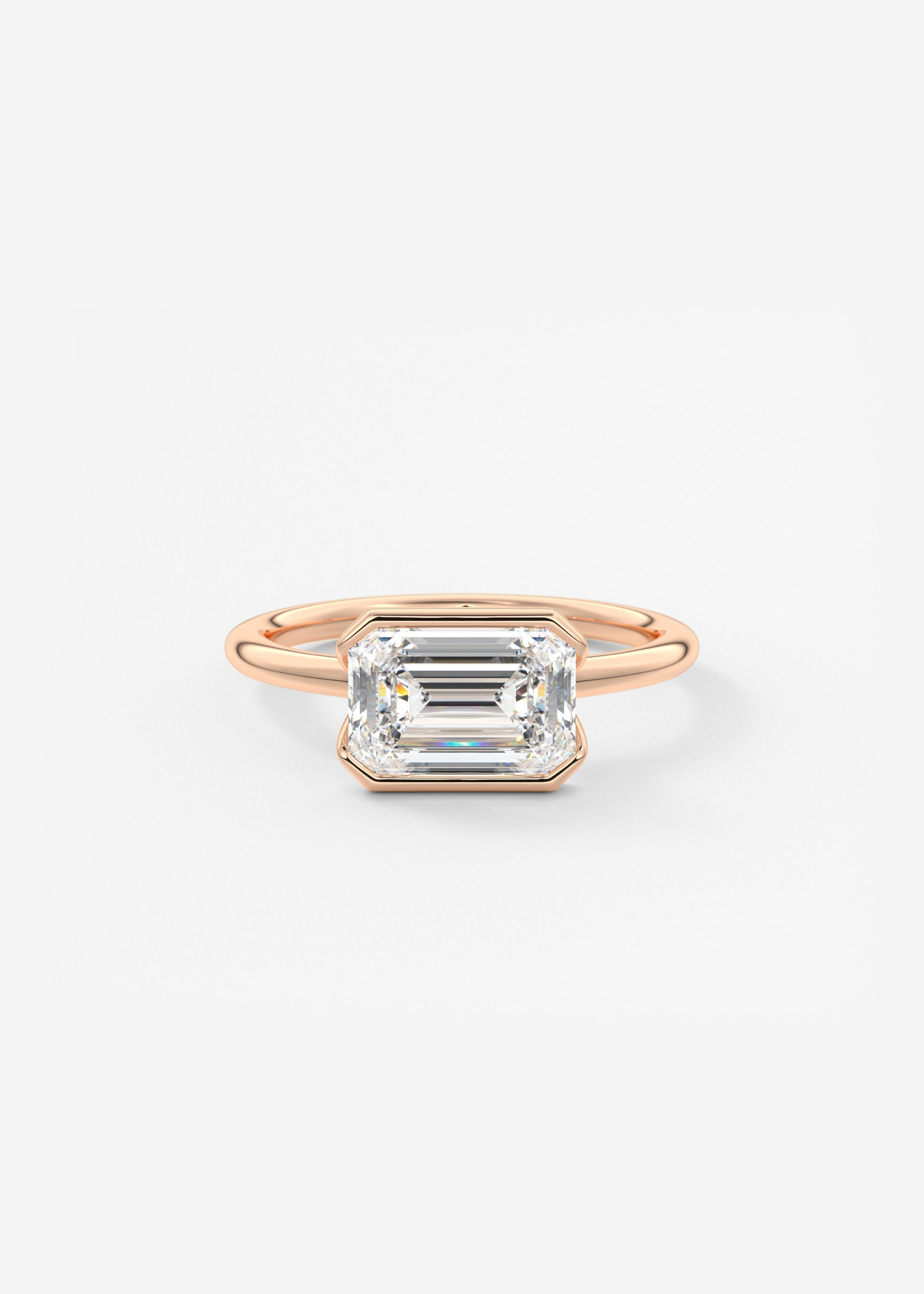 Emerald Half Bezel Lab Grown Diamond Engagement Ring