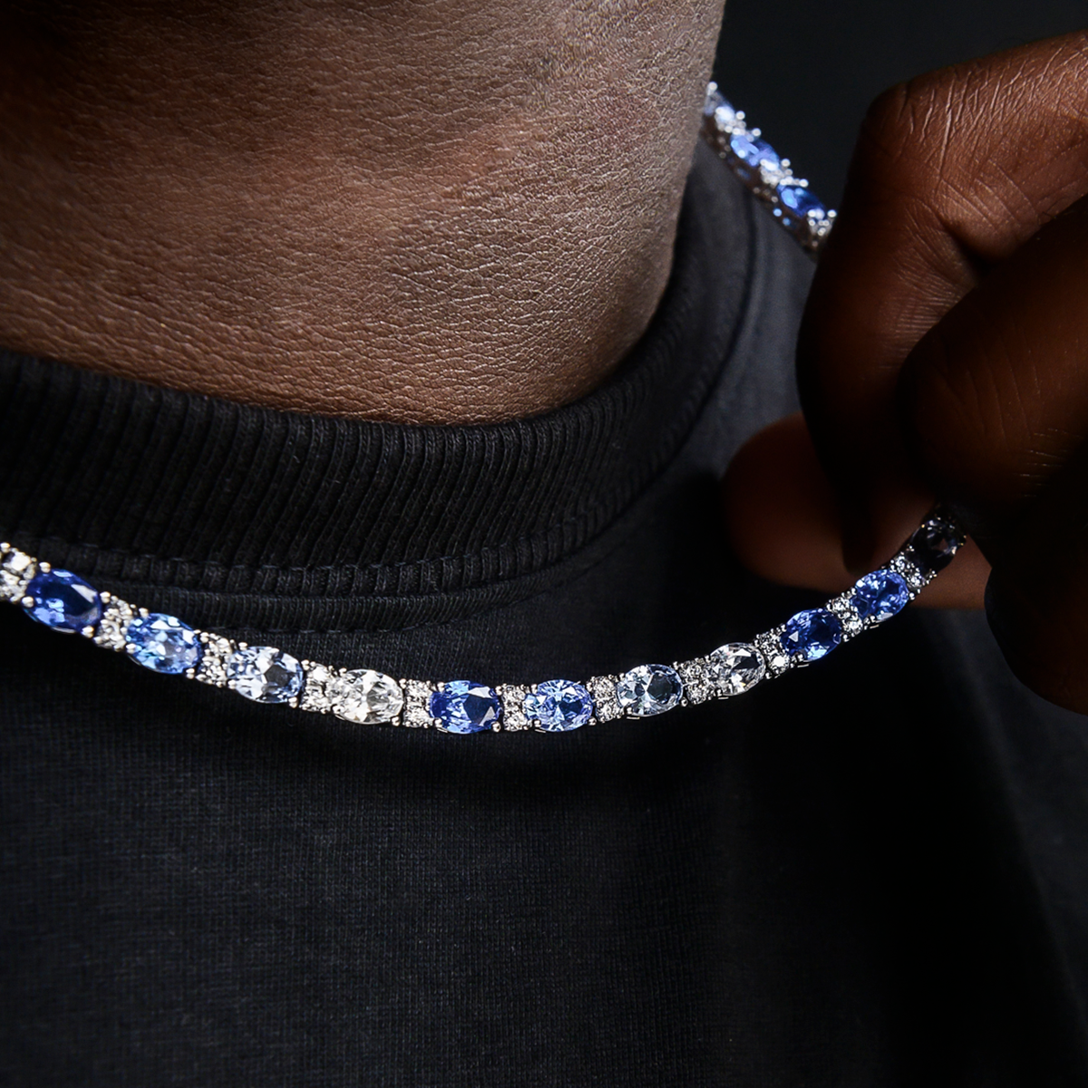 35 CT Oval & Round Moissanite Diamond Tennis Silver Necklace For Him 4