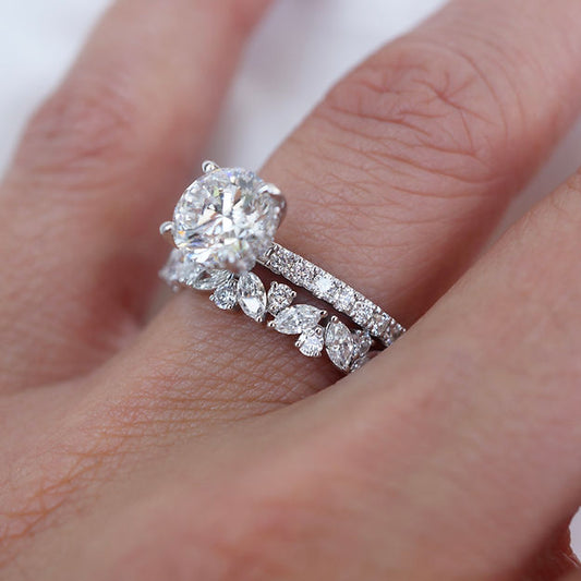 Stunning 0.4 TCW Marquise & Round Moissanite Stones in Half Eternity Wedding Band 2