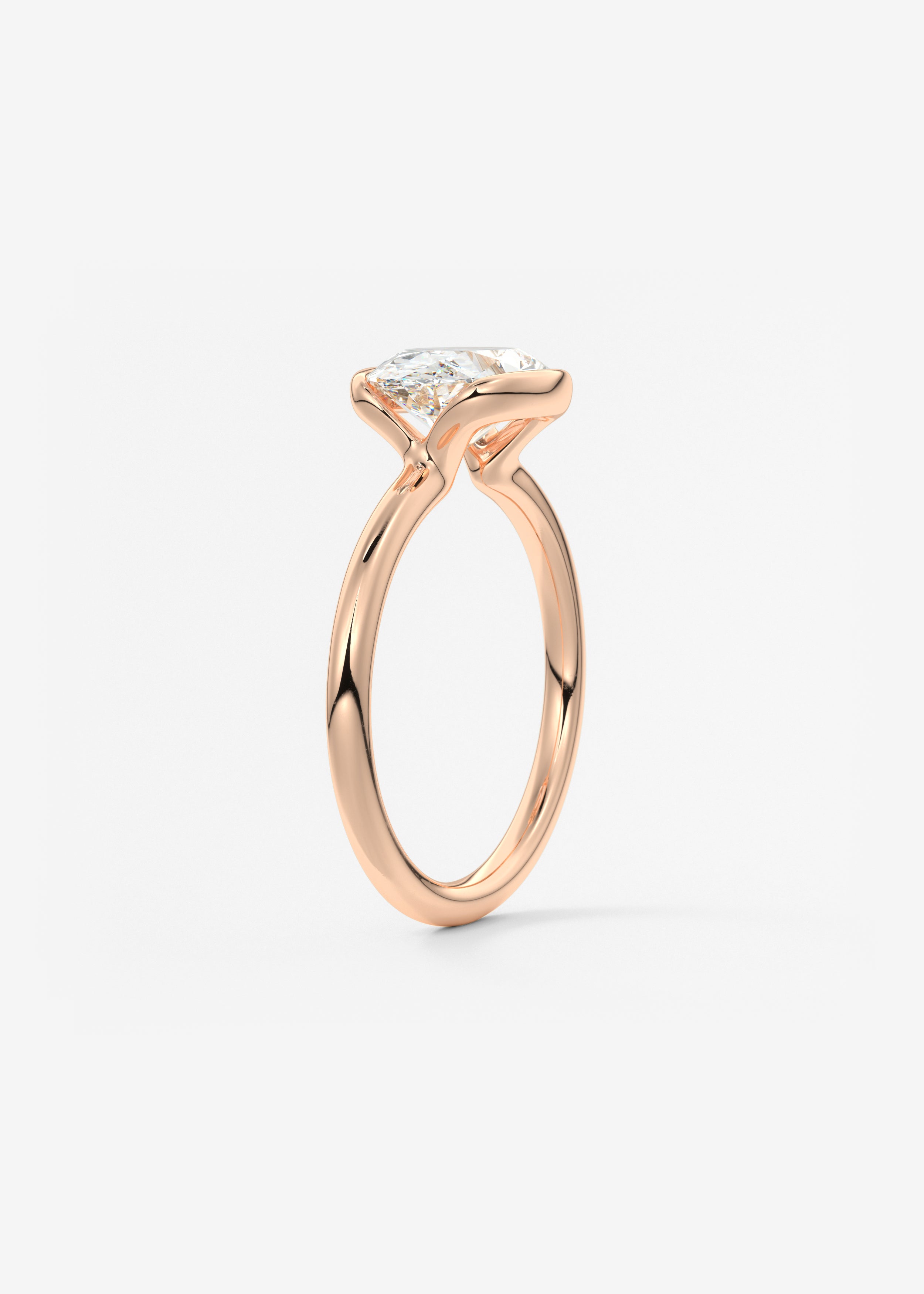 Oval Half Bezel Lab Grown Diamond Engagement Ring